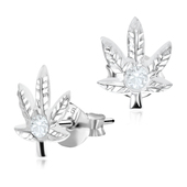 Stone Set Marijuana Stud Earrings STF-25